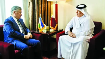 HE the Minister of State for Foreign Affairs Sultan bin Saad al-Muraikhi meets Uzbekistan&#039;s Deputy Foreign Minister Bakhromjon Aloyev.