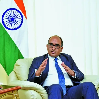 Indian ambassador Vipul speaking to Gulf Times. PICTURE: Thajudheen.