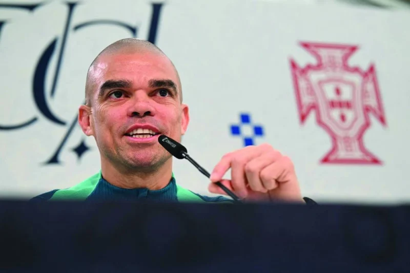 Portugal’s Pepe speaks during a press conference at the team’s base camp in Harsewinkel on Friday, three days ahead of their UEFA Euro 2024 Round of 16 match against Slovenia. (AFP)