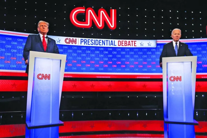 
Biden and Trump are seen on stage during the first presidential debate of the 2024 elections at CNN’s studios in Atlanta, Georgia. – AFP 