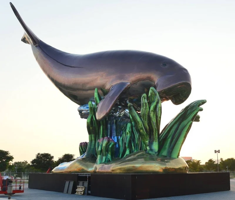 The 21m high and 31m wide polychromed mirror-polished stainless-steel Dugong sculpture was one of more than 40 commissioned sculptures by renowned Qatari, regional, and international artists installed across the country ahead of the 2022 FIFA World Cup. PICTURE: Shaji Kayamkulam