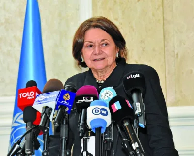 The United Nations Undersecretary General Rosemary DiCarlo speaking in Doha Monday.