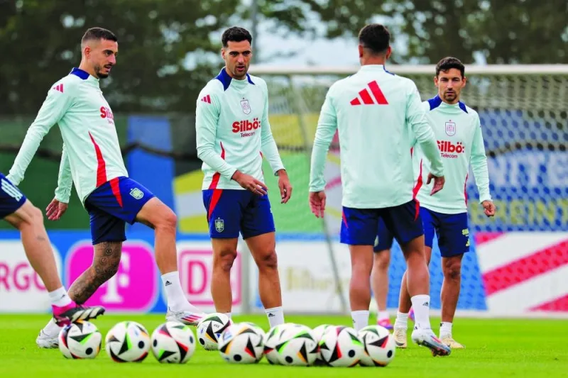 
FROM LEFT: Spain’s forward Joselu, midfielder Mikel Merino and forward Jesus Navas attend a training session at the team’s base camp during the UEFA Euro 2024 Football Championship in Donaueschingen. (AFP) 
