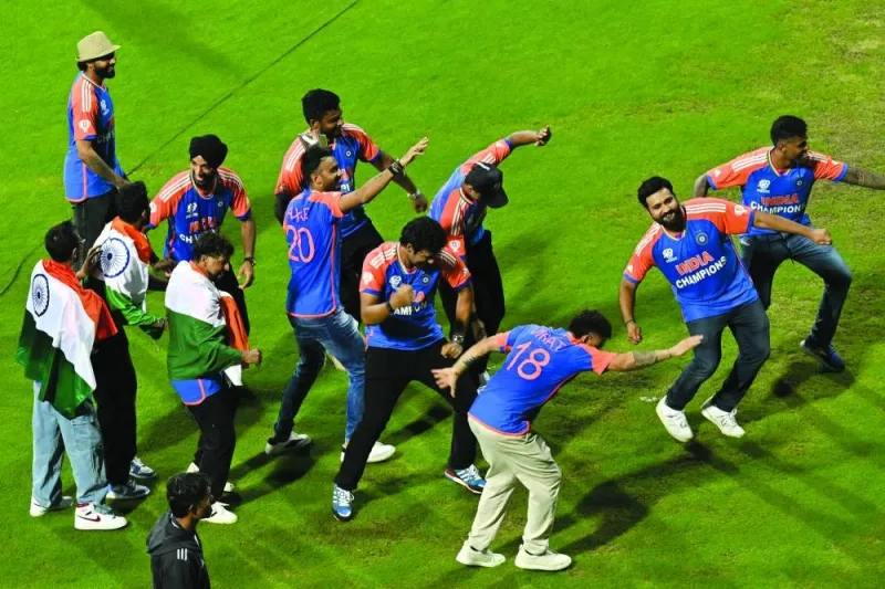 
Indian players dance during the ceremony at the Wankhede Stadium. (AFP) 