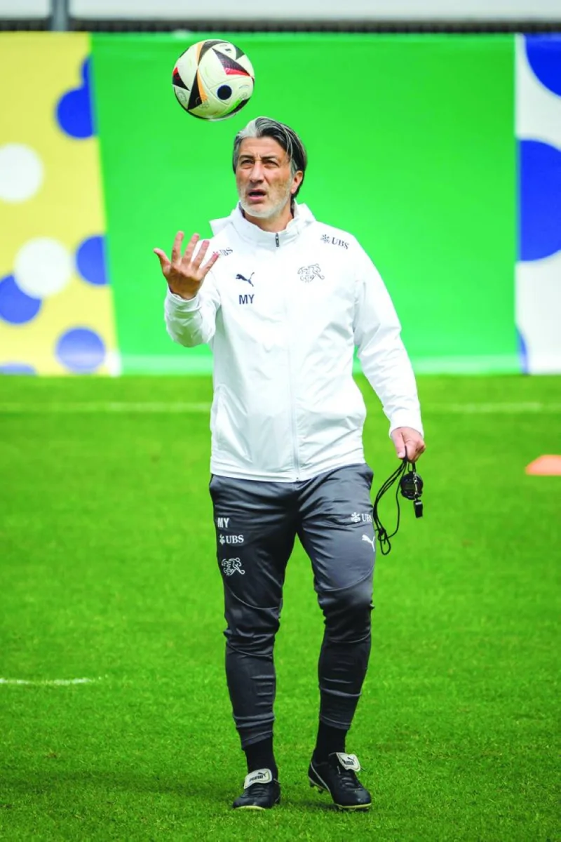Switzerland’s head coach Murat Yakin attends a training session in Stuttgart on Friday. (AFP)