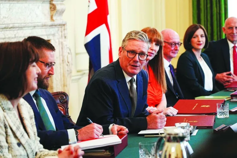 Britain&#039;s Prime Minister Sir Keir Starmer chairs the first meeting of his cabinet in 10 Downing Street, Saturday.