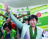 Tokyo Governor Yuriko Koike waves to supporters as she is set to be re-elected in the Tokyo governor election, in Tokyo. – Reuters