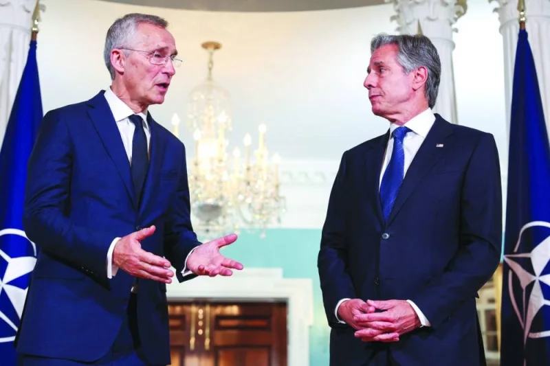 
US Secretary of State Antony Blinken (right) holds a bilateral meeting with Nato Secretary-General Jens Stoltenberg at the State Department on the sidelines of the Nato summit in Washington yesterday. (Reuters) 
