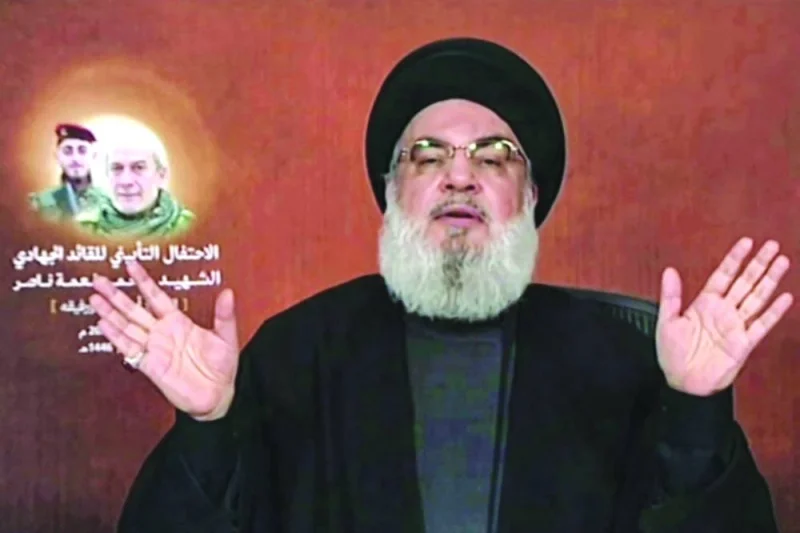 
An image grab taken from Hezbollah’s Al-Manar TV yesterday, shows Hezbollah chief Hassan Nasrallah giving a televised address from an undisclosed location in Lebanon. 