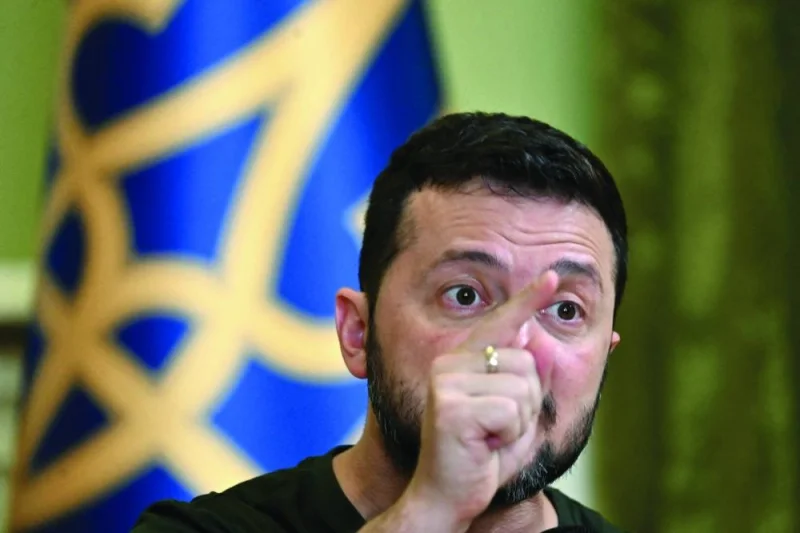 
Ukraine’s President Volodymyr Zelensky gestures as he speaks during his press-conference in Kyiv yesterday. (AFP) 