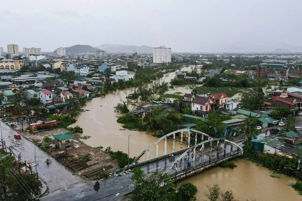 An aerial photo shows a general view after typhoon Bualoi&#039;s passage in Nghe An province, on Monday .AFP