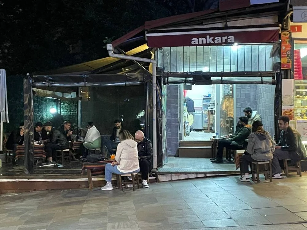 
-a typical night out, people sitting, having çay at çayhane in Kadikoy -
