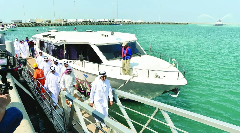 The vessel carrying the dignitaries and other government officials arrives at Al-Ruwais Port, marking the start of the passenger maritime link service between the two nations.