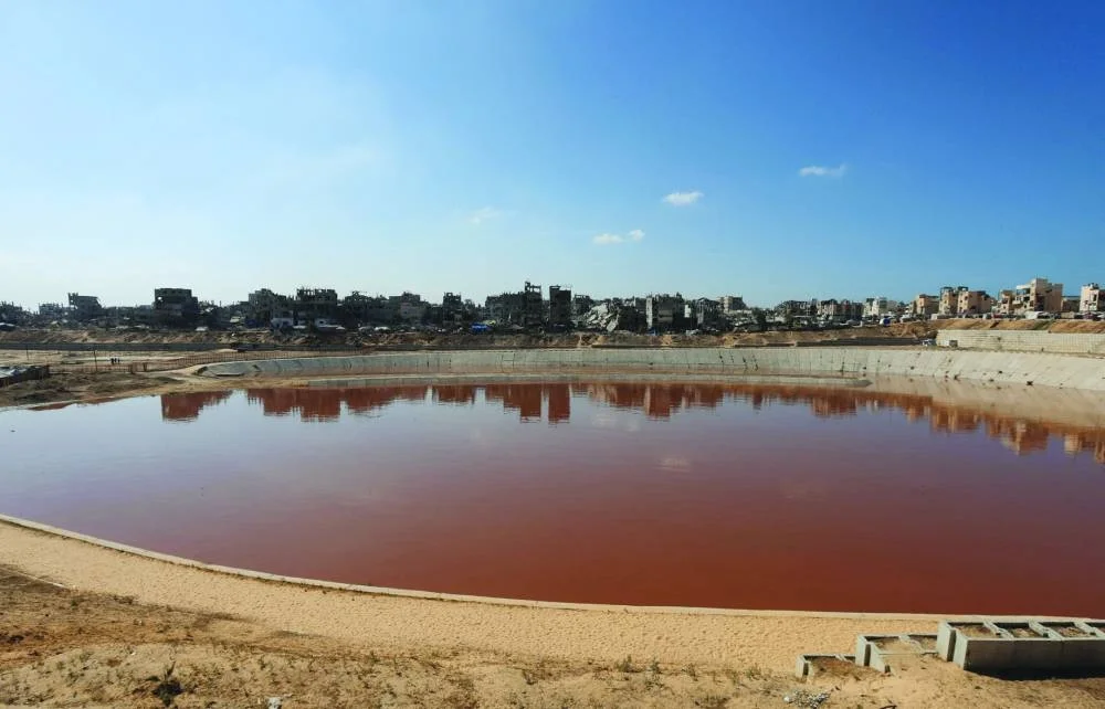 
A rainwater collection pond is filled with sewage water in Khan Younis, southern Gaza Strip. 