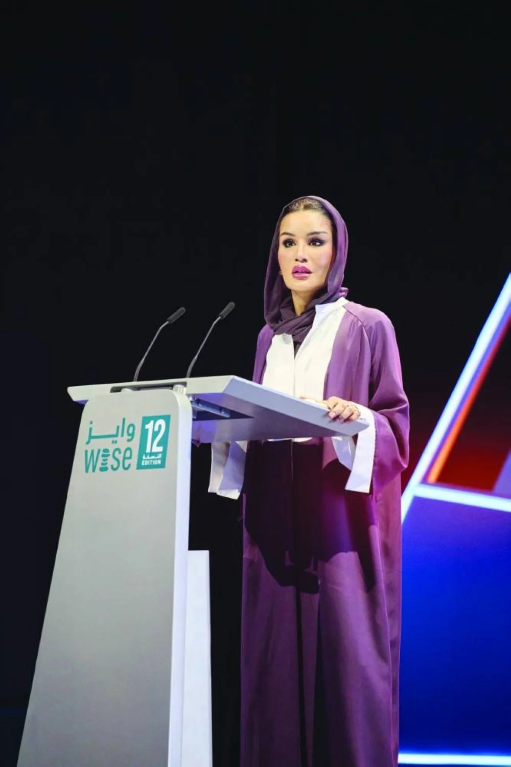 Her Highness Sheikha Moza addressing the opening session of WISE12 in Doha Monday