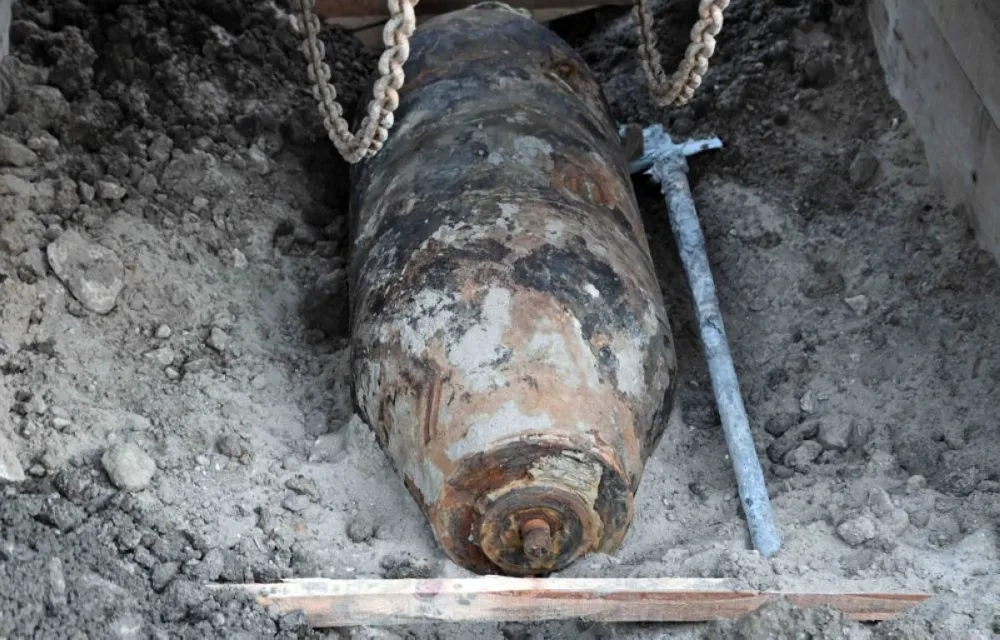 This handout photograph taken on December 28, 2025, and released by Serbia's Ministry of Interior, shows Serbian bomb disposal experts removing a 470-kg World War II aerial bomb, dropped on Nazi-occupied Belgrade in 1944, from a construction site in the Serbian capital. A 470-kilogram (1,000-pound) World War II aerial bomb was safely removed on December 28, 2025 from a construction site in the wider central area of Serbia’s capital, Belgrade, police said.
The US-made AN-M44 bomb was used during Allied air raids on German positions during the liberation of Belgrade from Nazi occupation in 1944. (AFP) The US-made AN-M44 bomb was used during Allied air raids on German positions during the liberation of Belgrade from Nazi occupation in 1944. (AFP) 