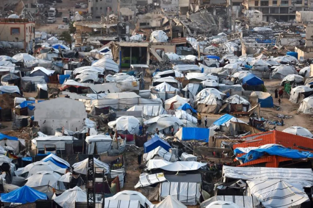 The tents of displaced Palestinians sheltering them from the harsh winter conditions are set-up on clear land in Gaza City, an December 28, 2025. (AFP)