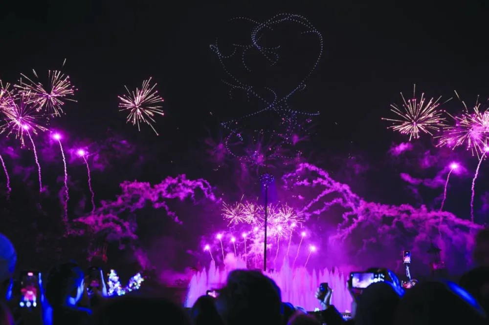 Fireworks explode in the night sky during New Year celebrations, in Barcelona, Spain.