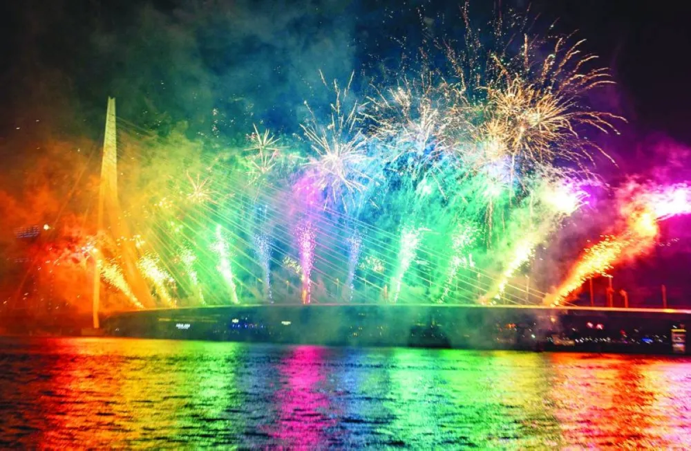 Fireworks explode over the Erasmus Bridge as part of New Year celebrations in Rotterdam, Netherlands. 