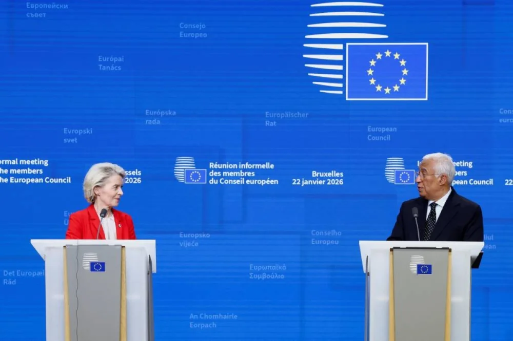 President of the European Commission Ursula von der Leyen and European Council President Antonio Costa hold a press conference after attending a special summit of European Union leaders to discuss transatlantic relations following US President Donald Trump's threats to impose new tariffs on goods from a list of EU countries over his demand to acquire Greenland, in Brussels.