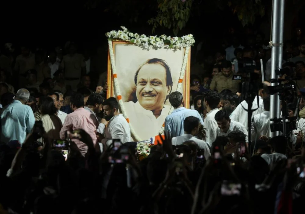 People pay their last respects to Maharashtra Deputy Chief Minister Ajit Pawar after he was killed in a VSR Ventures-operated Learjet 45 aircraft crash in Baramati, India, January 28, 2026. REUTERS