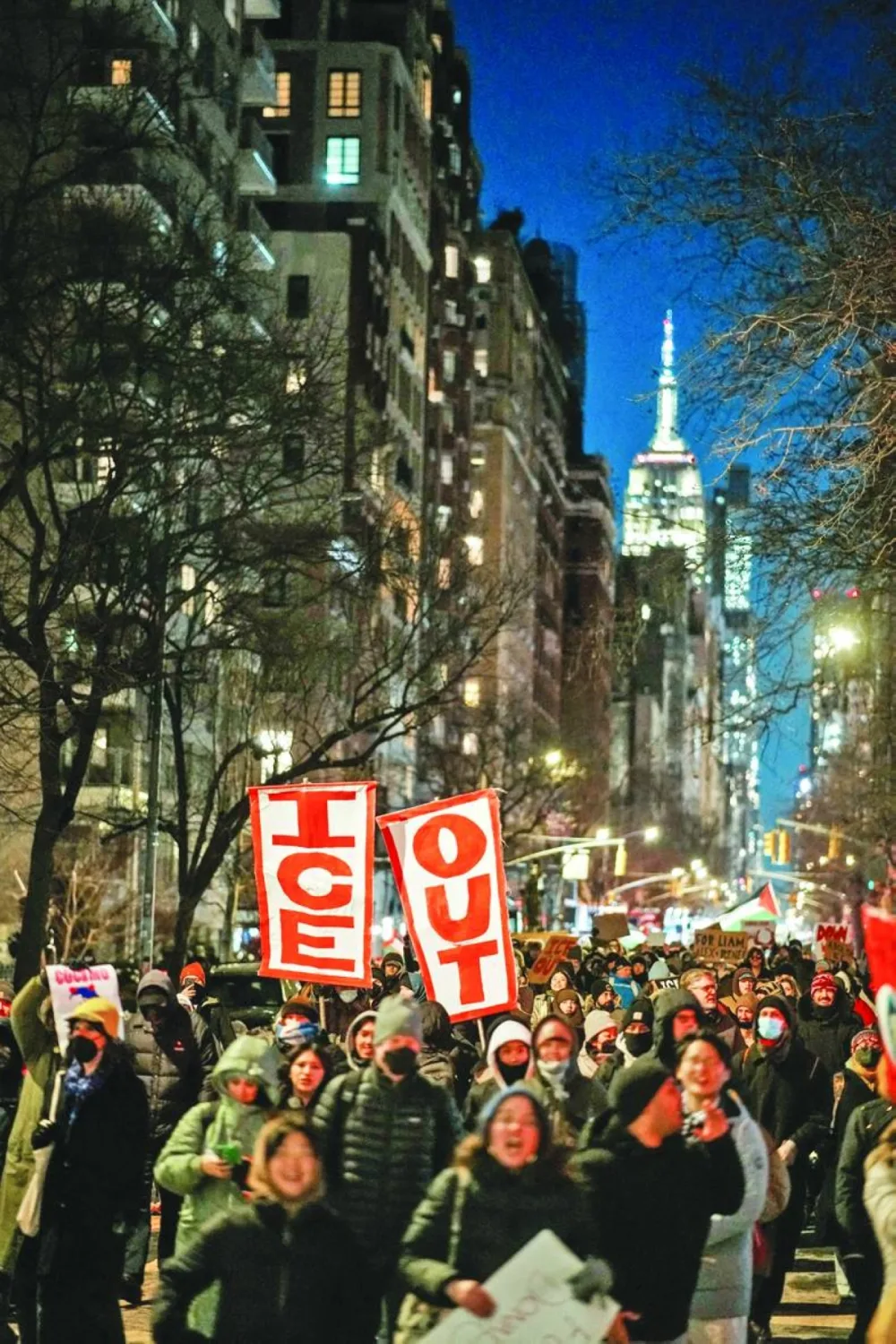 People march in protest against the ICE during a ‘National Shutdown’, a nationwide day of no school, no work and no shopping, in New York City. – Reuters