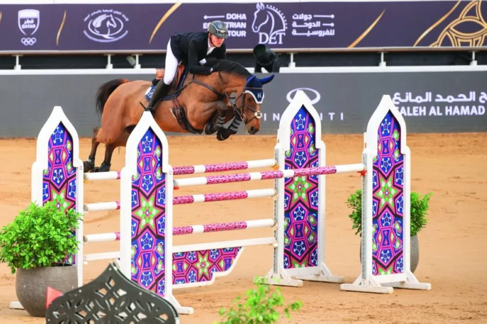 Harry Charles won the 150cm two-phase class with 11-year-old stallion Bandit.