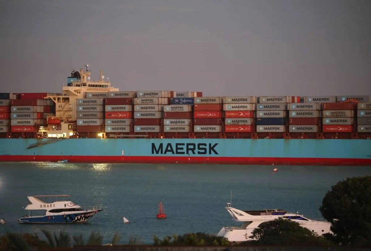 Suez Canal: The Maersk Sentosa container ship sails southbound to exit the Suez Canal in Suez, Egypt, on December 21, 2023.