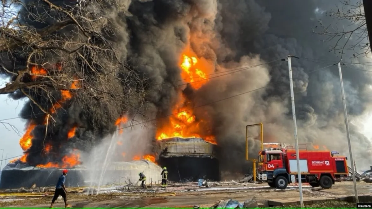 CONAKRY: Fire rages at the Guinea’s state oil company’s main depot following a blast on Dec 18 in the capital Conakry.