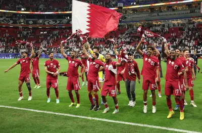 احتفال منتخب قطر بالتأهل إلى نصف النهائي