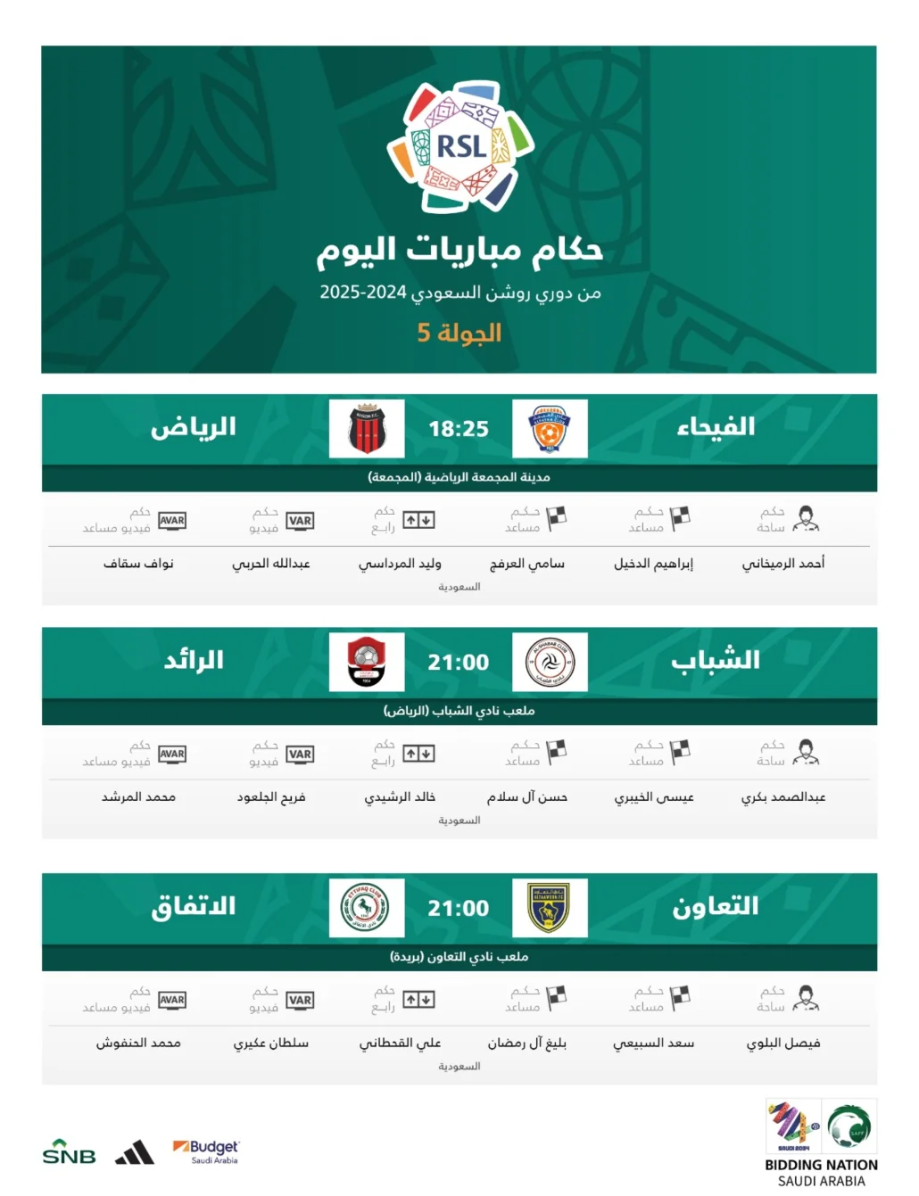 حكام مباريات الجولة 5 من دوري روشن