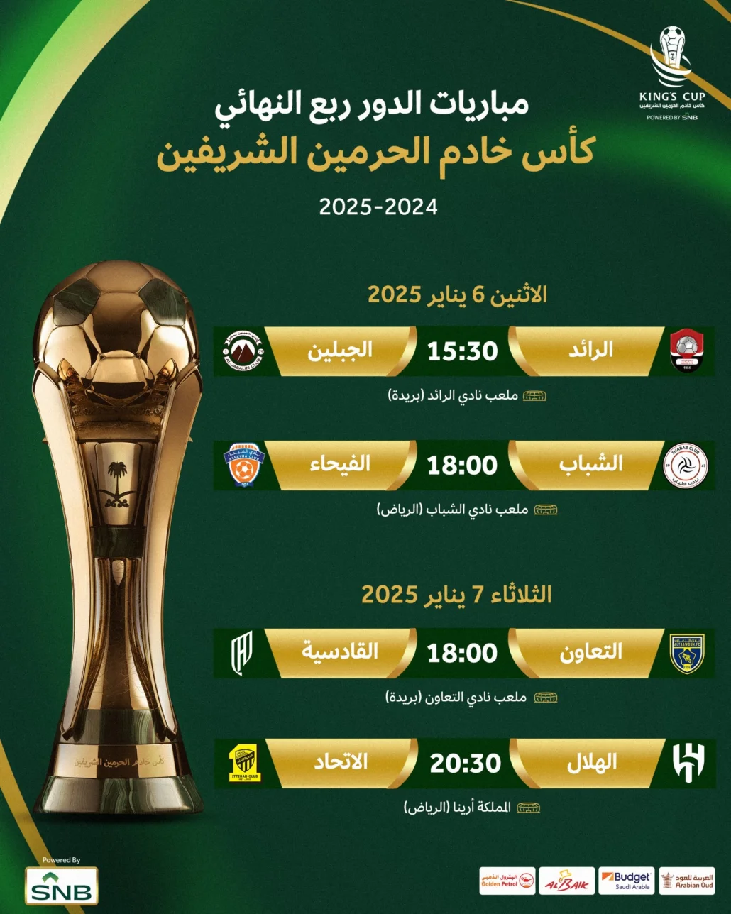 مواعيد ربع نهائي كأس الملك
