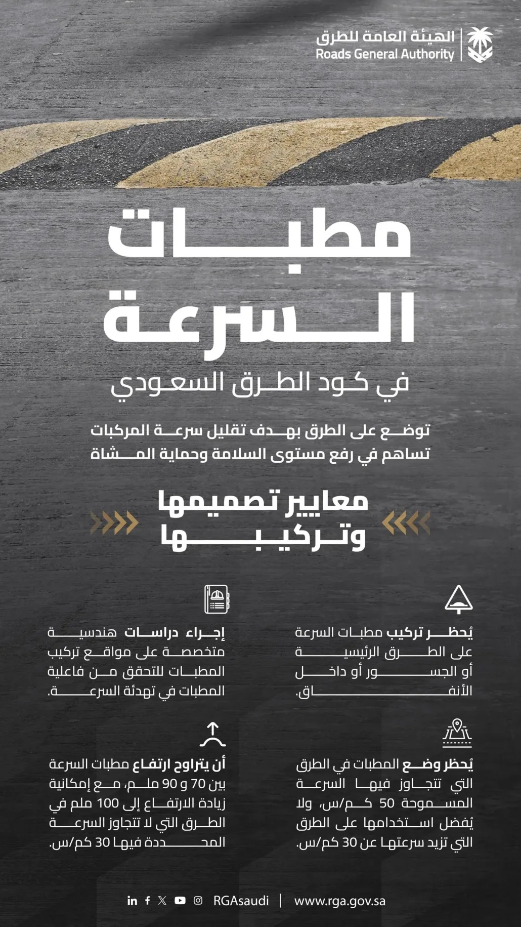 يحضر كود الطرق السعودي وضع المطبات في الطرق التي تتجاوز فيها السرعة المسموحة 50 كم/ ساعة