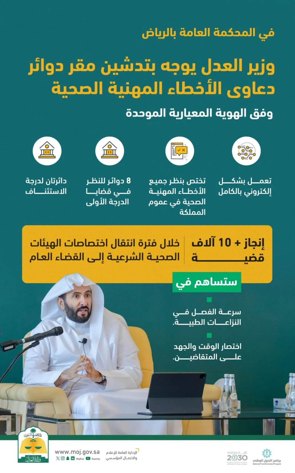 وفّرت وزارة العدل خدمة الترجمة الفورية للجلسات الحضورية عن بُعد لغير الناطقين باللغة العربية