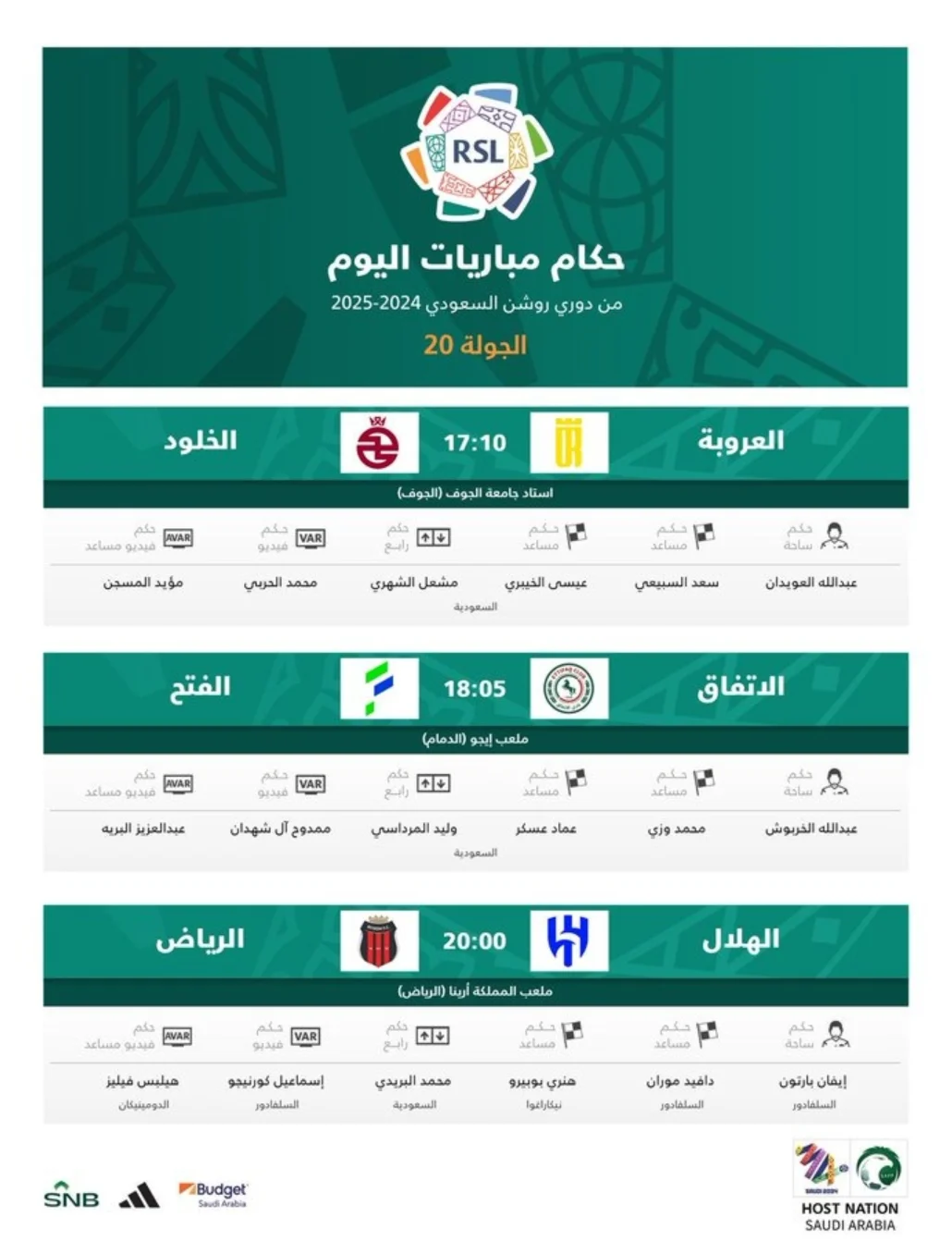 حُكّام مباريات اليوم الجمعة في الجولة 20 من روشن