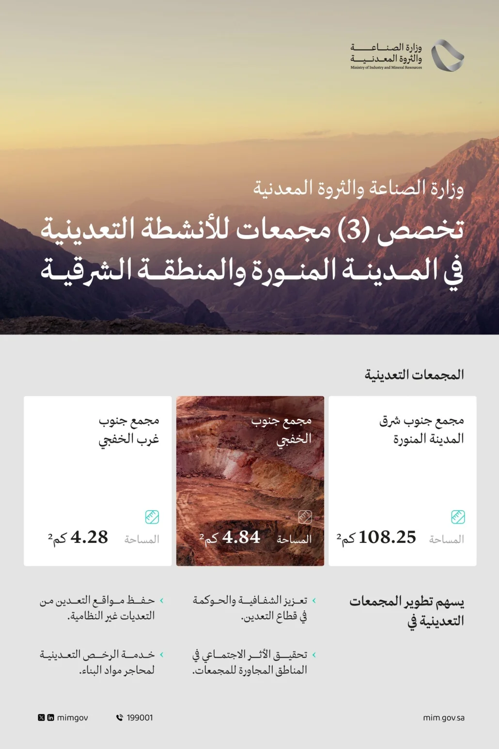 يسهم تخصيص مواقع لتطوير المجمعات التعدينية في تنمية المناطق المجاورة لها؛ من خلال توظيف أبناء هذه المناطق في مشروعات التعدين