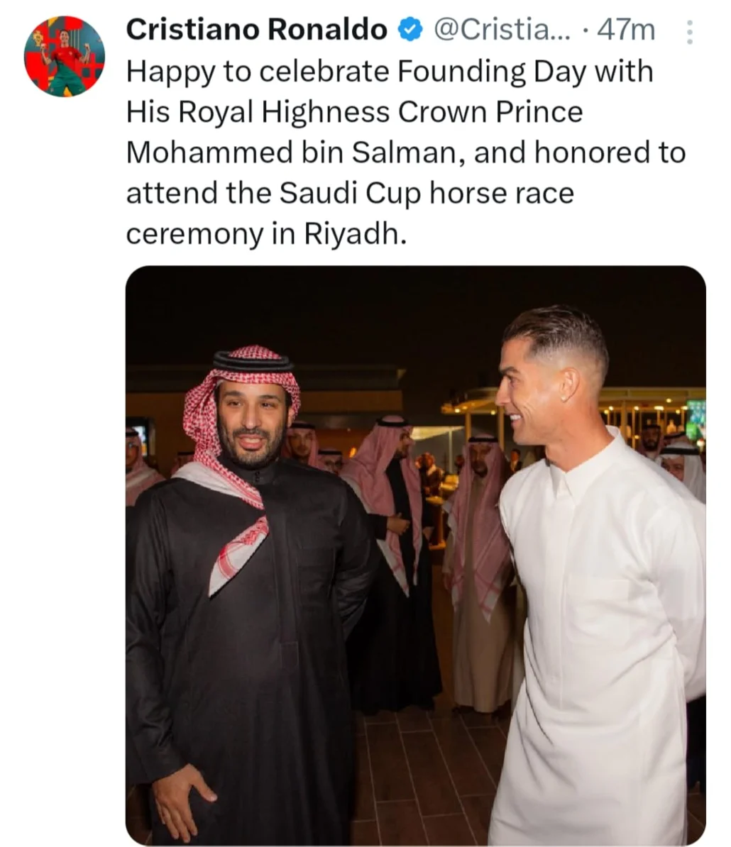 رونالدو: تشرفت بلقاء ولي العهد في يوم التأسيس