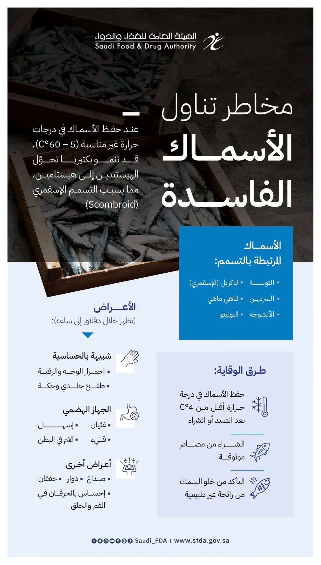 مخاطر التسمم الغذائي المرتبطة بتناول الأسماك