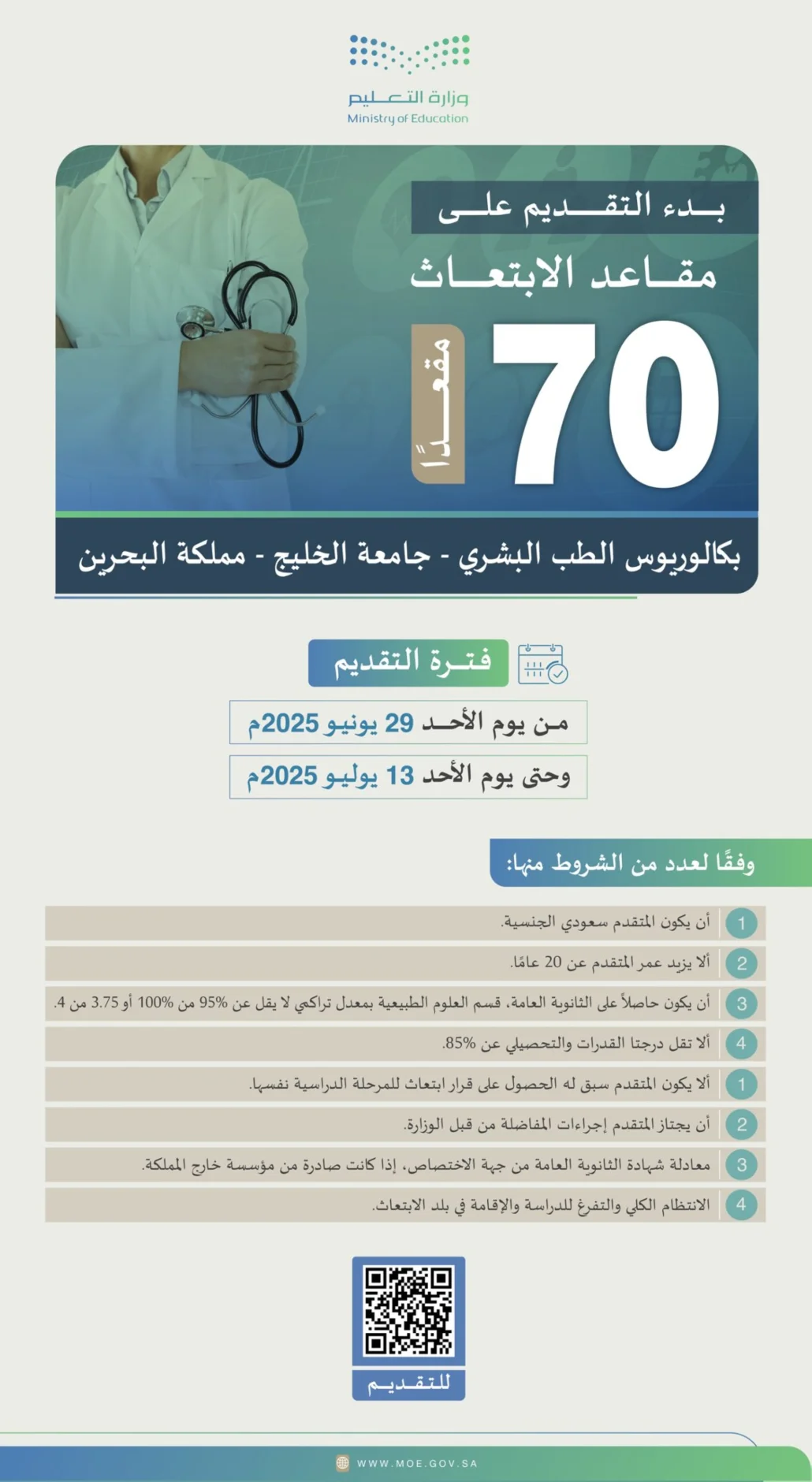 حددت الوزارة مجموعة من الشروط من بينها أن يكون المتقدم سعودي الجنسية