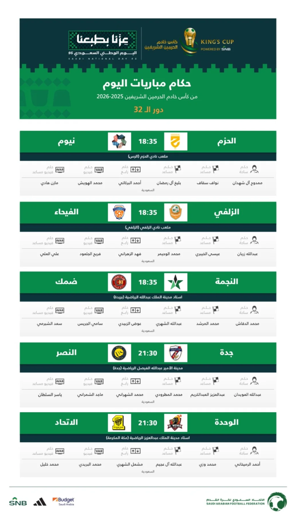 حكام مباريات اليوم الثلاثاء في كأس الملك