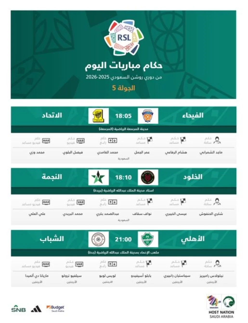 حكام مباريات اليوم الجمعة في الجولة