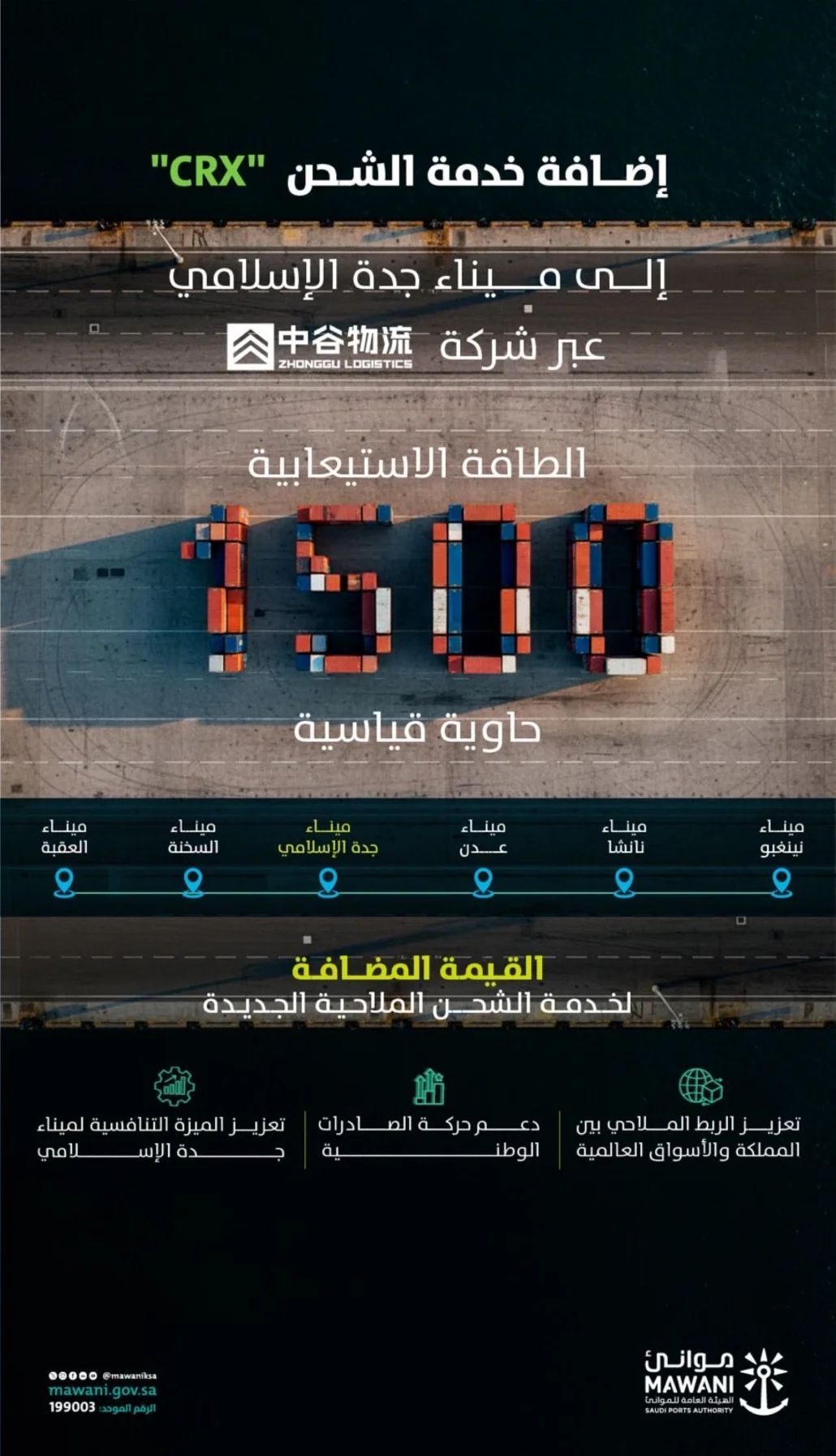 تعمل على ربطه بعدة مواني عربية وصينية