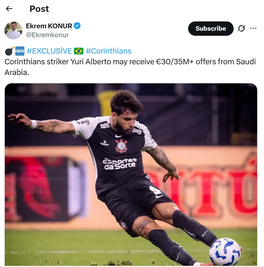 يوري ألبرتو يثير اهتمام أندية روشن بعد تألقه مع كورينثيانز