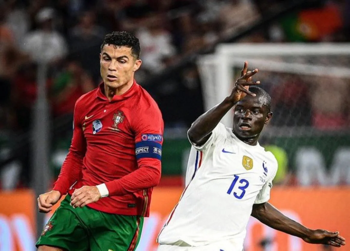 رونالدو ضد كانتي في احدى مباريات فرنسا والبرتغال