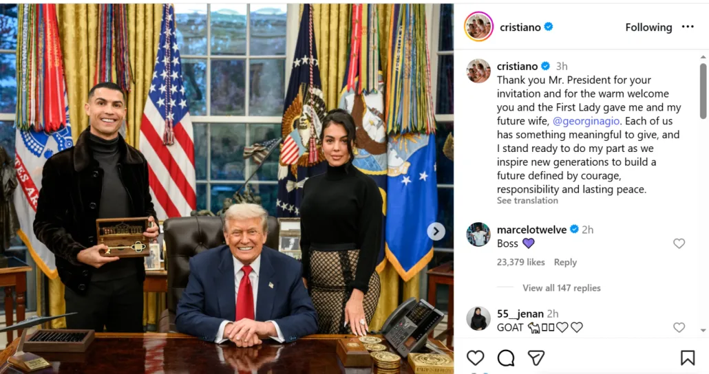 رونالدو يوجّه رسالة لترامب بعد زيارة