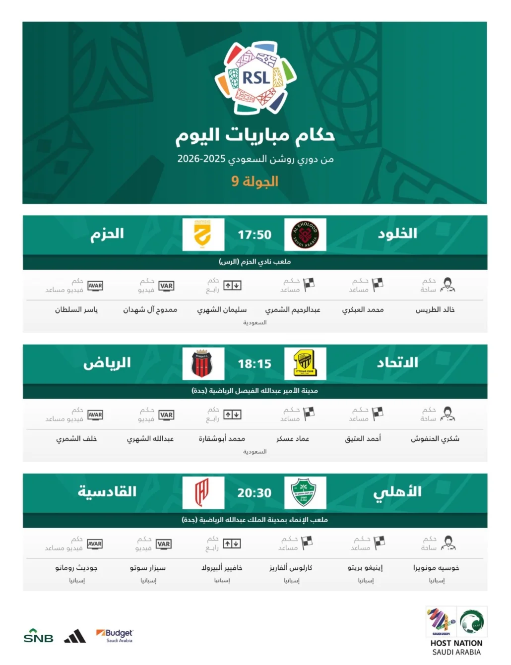 حكام مباريات اليوم الجمعة في الجولة