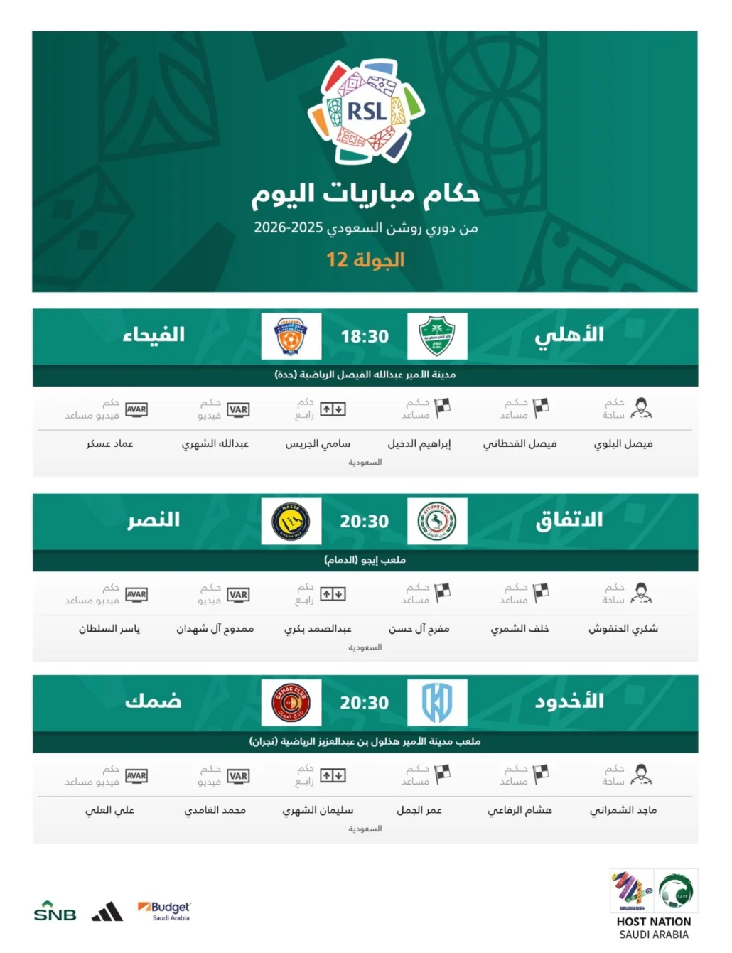 الاتحاد السعودي يعلن حكام مباريات الجولة 12 من دوري روشن