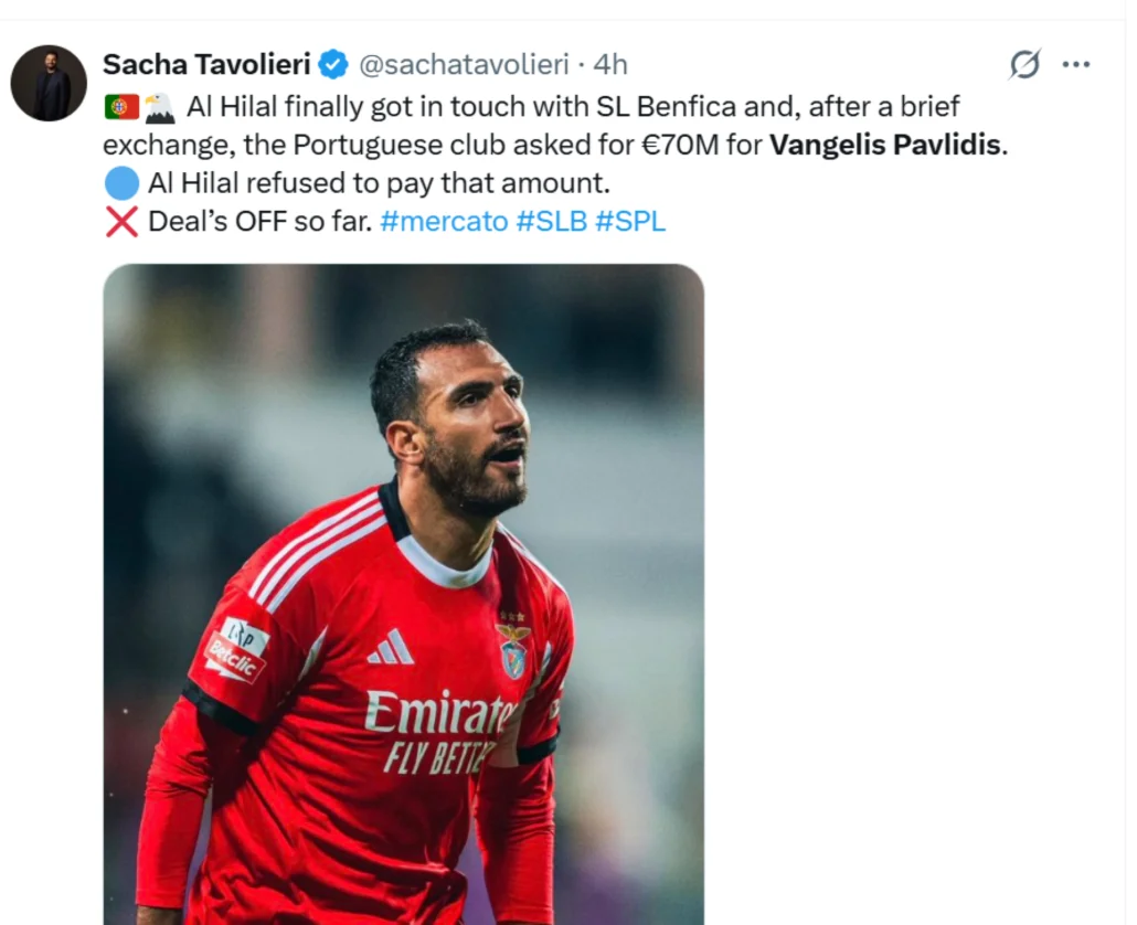 70 مليون يورو تُعطّل صفقة انتقال نجم بنفيكا إلى الهلال