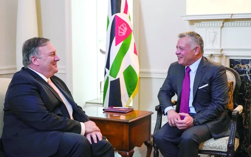 العاهل الأردني يبحث فرص السلام بالشرق الأوسط مع بومبيو