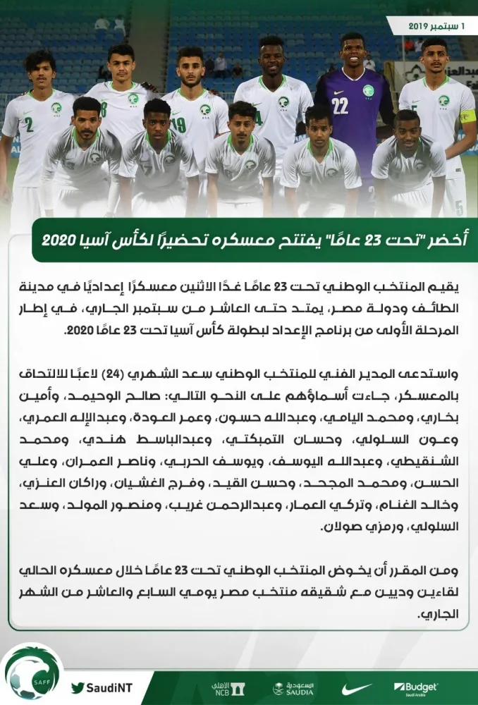 24 لاعباً في قائمة المنتخب السعودي الأولمبي
